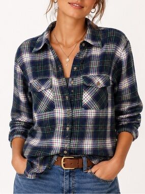 Eddie Bauer Plaid Flannel Button-Down Shirt Cabincore Mountain Girl Small